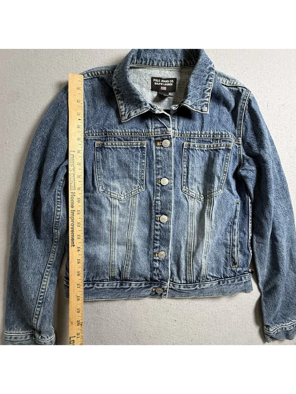 Polo Ralph Lauren Denim Jacket Flag Jeans Co. M Distressed USA American Patch